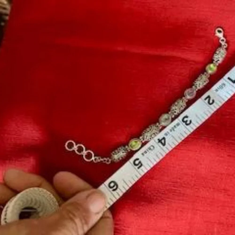 Sterling silver bracelet with 4 gemstones, 5 ornate silver stations - Picture 3 of 5